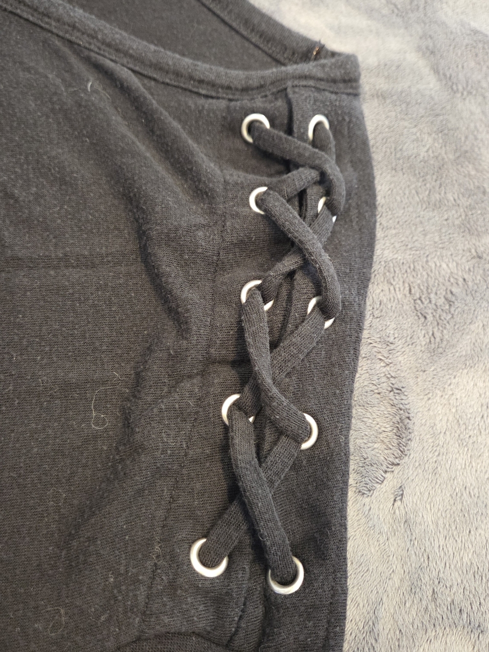 Express Black Lace-Up Shoulder Long Sleeve Top - Picture 3 of 5